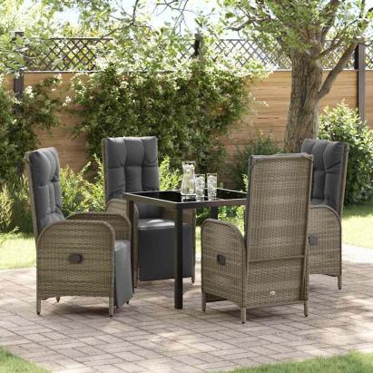 Set de masă pentru grădină cu pernă 5 pcs Gri poliratan GartenMobel Dekor