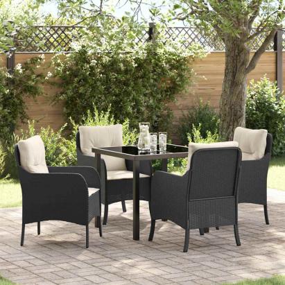 Set de masă pentru grădină cu pernă 5 pcs Negru poliratan GartenMobel Dekor