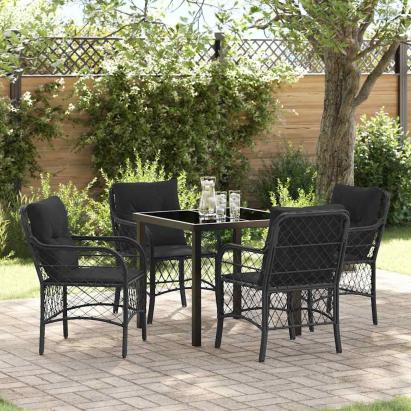 Set de masă pentru grădină cu pernă 5 pcs Negru poliratan GartenMobel Dekor