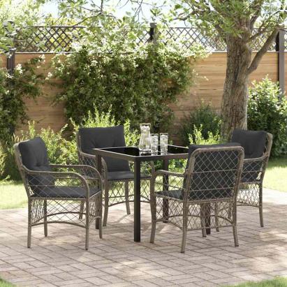 Set de masă pentru grădină cu pernă 5 pcs Gri poliratan GartenMobel Dekor