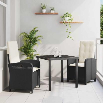 Set de masă pentru grădină cu pernă 3 pcs Negru poliratan GartenMobel Dekor