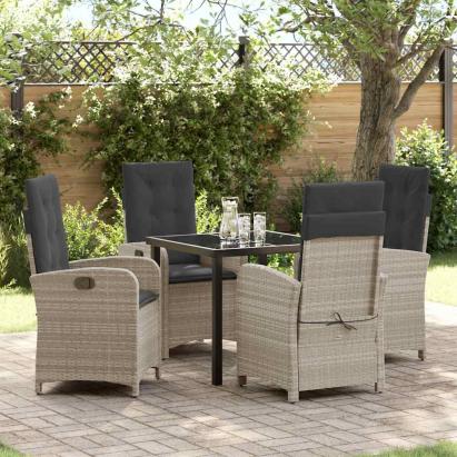 Set de masă pentru grădină cu pernă 5 pcs Gri deschis poliratan GartenMobel Dekor