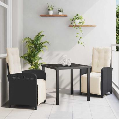 Set de masă pentru grădină cu pernă 3 pcs Negru poliratan GartenMobel Dekor