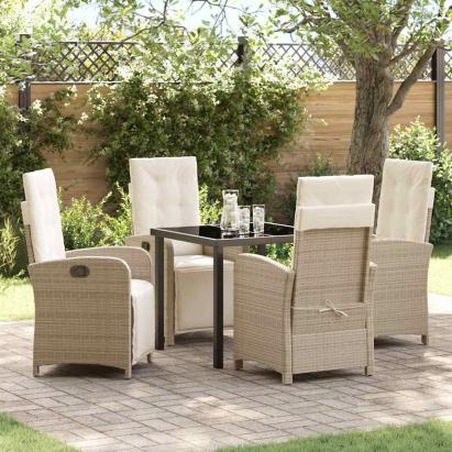 Set de masă pentru grădină cu pernă 5 pcs Bej poliratan GartenMobel Dekor