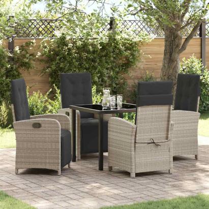 Set de masă pentru grădină cu pernă 5 pcs Gri deschis poliratan GartenMobel Dekor