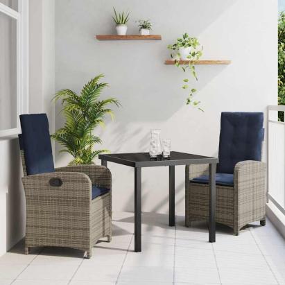 Set de masă pentru grădină cu pernă 3 pcs Gri poliratan GartenMobel Dekor