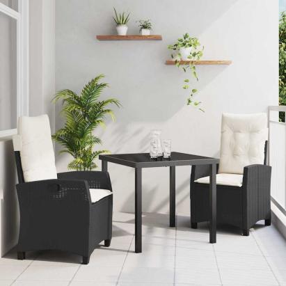 Set de masă pentru grădină cu pernă 3 pcs Negru poliratan GartenMobel Dekor