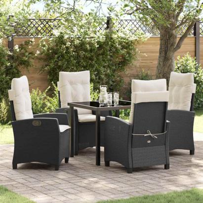 Set de masă pentru grădină cu pernă 5 pcs Negru poliratan GartenMobel Dekor