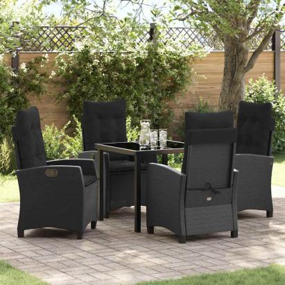 Set de masă pentru grădină cu pernă 5 pcs Negru poliratan GartenMobel Dekor