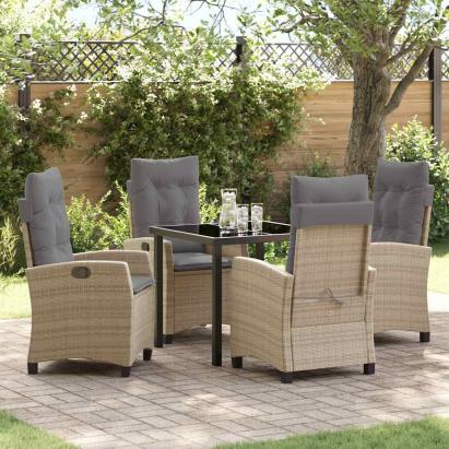 Set de masă pentru grădină cu pernă 5 pcs Bej poliratan GartenMobel Dekor