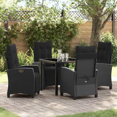 Set de masă pentru grădină cu pernă 5 pcs Negru poliratan GartenMobel Dekor