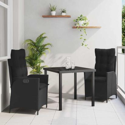 Set de masă pentru grădină cu pernă 3 pcs Negru poliratan GartenMobel Dekor