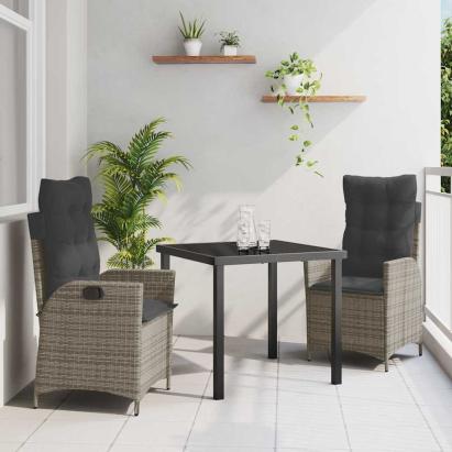 Set de masă pentru grădină cu pernă 3 pcs Gri poliratan GartenMobel Dekor