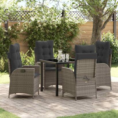 Set de masă pentru grădină cu pernă 5 pcs Gri poliratan GartenMobel Dekor