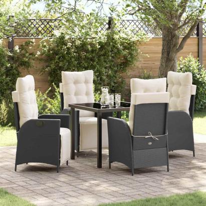 Set de masă pentru grădină cu pernă 5 pcs Negru poliratan GartenMobel Dekor