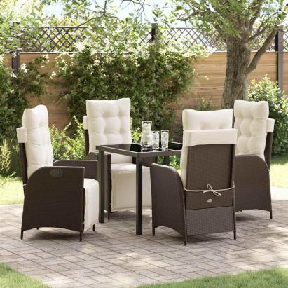 Set de masă pentru grădină cu pernă 5 pcs Maro poliratan GartenMobel Dekor