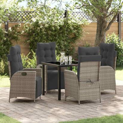 Set de masă pentru grădină cu pernă 5 pcs Gri poliratan GartenMobel Dekor
