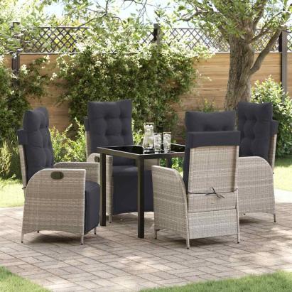 Set de masă pentru grădină cu pernă 5 pcs Gri deschis poliratan GartenMobel Dekor