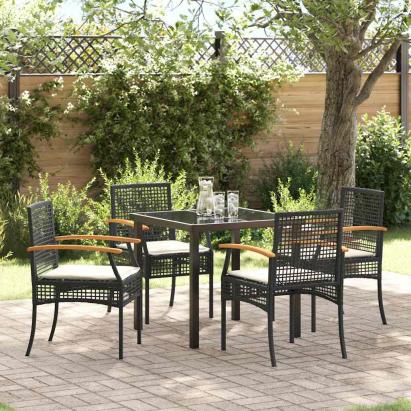 Set de masă pentru grădină cu pernă 5 pcs Negru Ratan GartenMobel Dekor