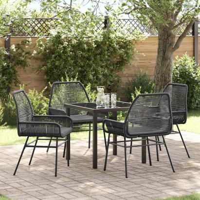 Set de masă pentru grădină cu pernă 5 pcs Negru poliratan GartenMobel Dekor