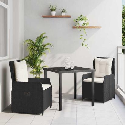 Set de masă pentru grădină 3 pcs Negru poliratan GartenMobel Dekor