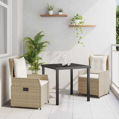Set de masă pentru grădină 3 pcs Beige și gri deschis poliratan GartenMobel Dekor