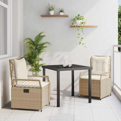 Set de masă pentru grădină 3 pcs Bej și alb crem poliratan GartenMobel Dekor
