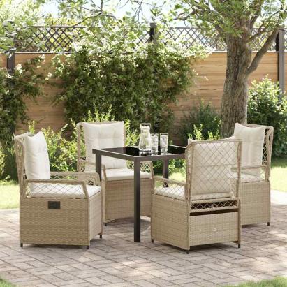 Set de masă pentru grădină 5 pcs Bej și alb crem poliratan GartenMobel Dekor