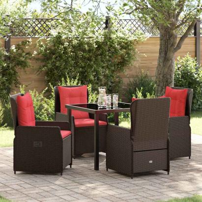 Set de masă pentru grădină cu pernă 5 pcs Maro Rattan poli GartenMobel Dekor