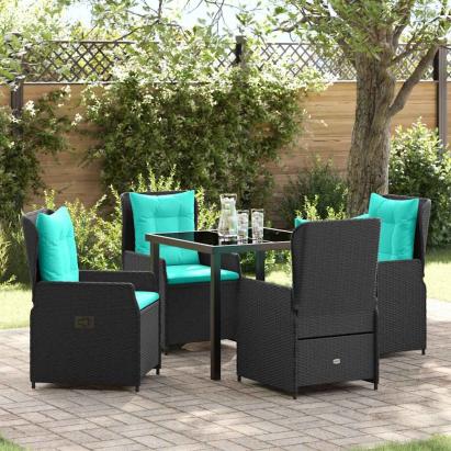 Set de masă pentru grădină cu pernă 5 pcs Negru Rattan poli GartenMobel Dekor