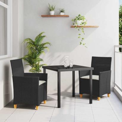 Set de masă pentru grădină 3 pcs Negru poliratan GartenMobel Dekor