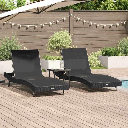 Șezlong 3 pcs Negru 197 x 70 x 82 cm poliratan GartenMobel Dekor