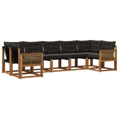 Set de canapele de exterior cu pernă 7 pcs Natural și Negru GartenMobel Dekor