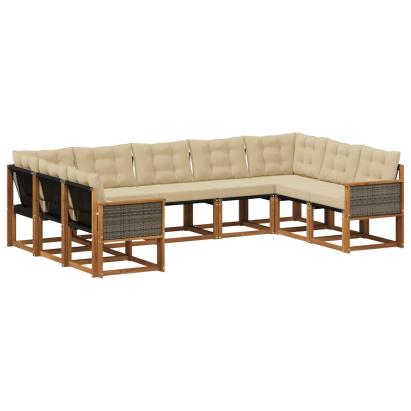 Set de canapele de exterior cu pernă 9 pcs Natural și Bej GartenMobel Dekor