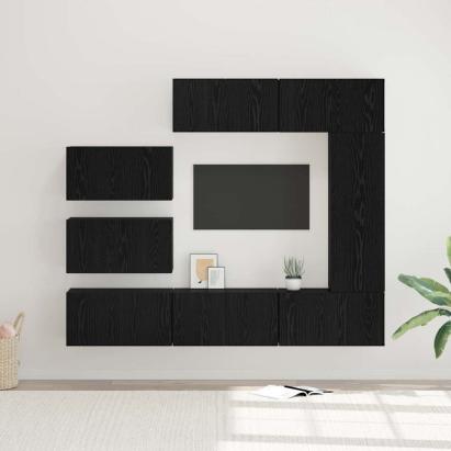 Set comodă TV Pe perete 8 pcs Stejar Negru Lemn compozit GartenMobel Dekor