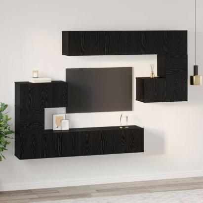 Set comodă TV Pe perete 8 pcs Stejar Negru Lemn compozit GartenMobel Dekor