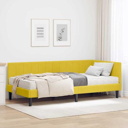 Cadru de pat colțar cu saltea cu headboard 2 pcs Galben Catifea GartenMobel Dekor