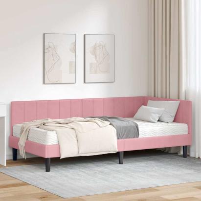 Cadru de pat colțar cu saltea cu headboard 2 pcs Gri Catifea GartenMobel Dekor