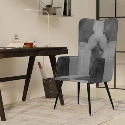 Scaun cu spătar înalt, gri, piele naturală GartenMobel Dekor