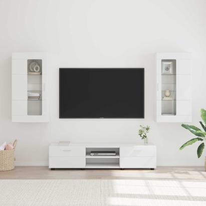 Set comodă TV cu sertar cu raft FLORIN 3 pcs Alb Lemn compozit GartenMobel Dekor