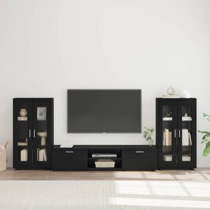 Set comodă TV cu sertar cu ușă FLORIN 3 pcs Negru Lemn compozit GartenMobel Dekor