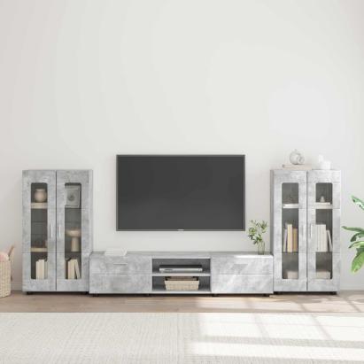 Set comodă TV cu raft FLORIN 3 pcs Gri din beton Lemn compozit GartenMobel Dekor