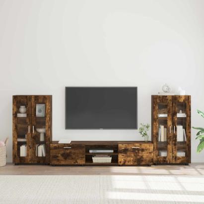 Set comodă TV cu raft FLORIN 3 pcs Stejar fumuriu Lemn compozit GartenMobel Dekor