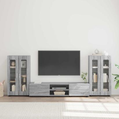 Set comodă TV cu sertar FLORIN 3 pcs Gri Sonoma Lemn compozit GartenMobel Dekor