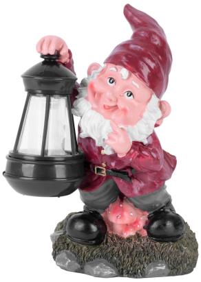 Figurină decorativă solară pitic cu lanternă LED, ceramică, 17x16x27 cm