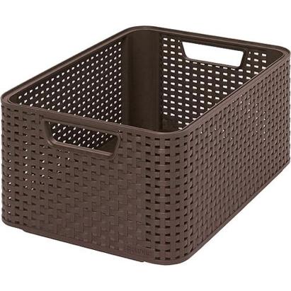 Cos de depozitare Curver Style M, maro inchis, aspect ratan, 38,6x28,7x17 cm