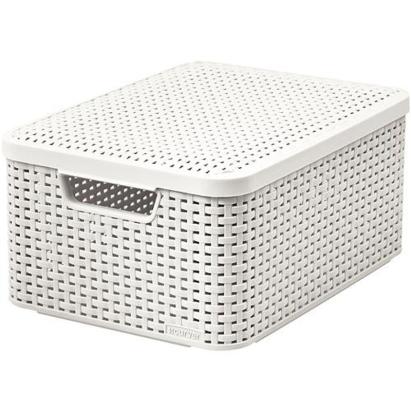 Coș de depozitare cu capac Curver Style M crem, aspect ratan, 42x29x19 cm