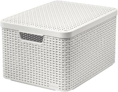 Coș de depozitare cu capac Curver Style L crem, aspect ratan, 45x25x33 cm