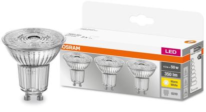 Žiarovka OSRAM® BASIC LED GU10 50 (ean8415) 36° 4,3W/840 4000K MULTIPACK, sklo, Star CLASSIC