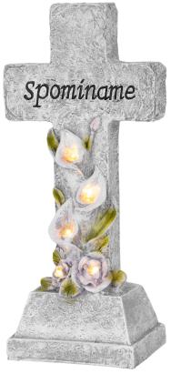 Cruce funerara solara LED cu flori, decor memorial MagicHome, 32 cm